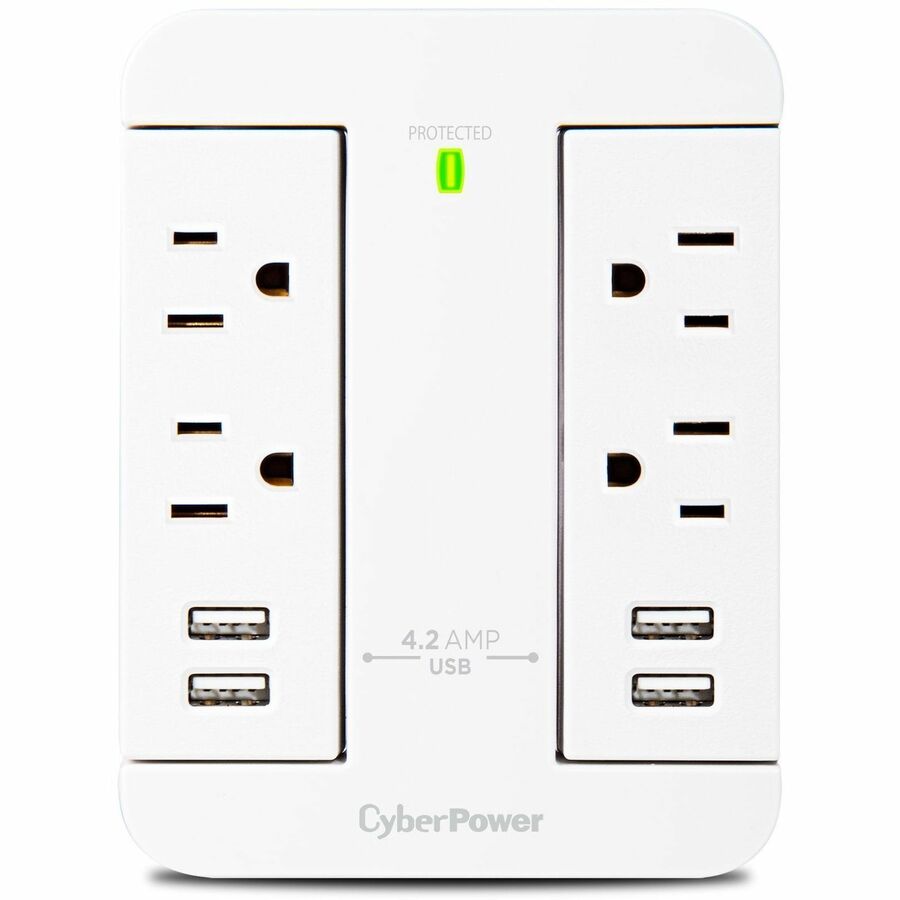 CyberPower GP400U4AWH Direct Plug Swivel Wall Tap, 4 Outlets, 4 USB Ports