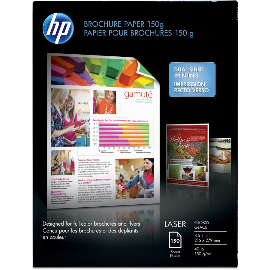 HP Color Laser Glossy Brochure Paper 97 Bright 40lb 8.5x11 White 150/Pack Q6611A