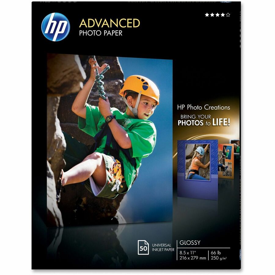 HP Photo Paper Letter 8 1/2" x 11" 66lb Basis Weight Glossy 50 Pack White Q7853A