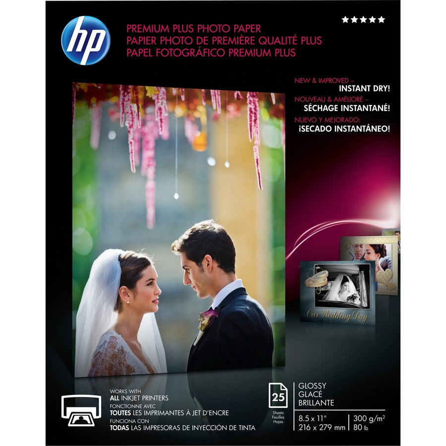 HP Premium Plus Photo Paper For Inkjet 8.50" x 11" 80lb Glossy White CR670A