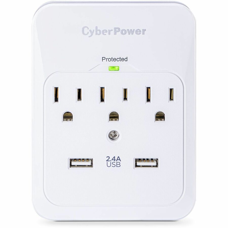 CyberPower CSP300WUR1 Professional 3-Outlet Surge Protector with 2 USB Ports