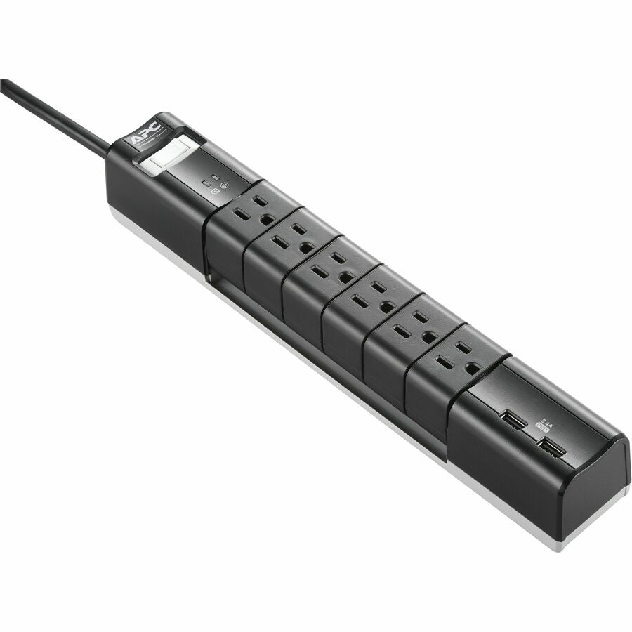 APC Essential SurgeArrest 6 Outlet 2 USB Surge Protector 1080 J Black PE6RU3