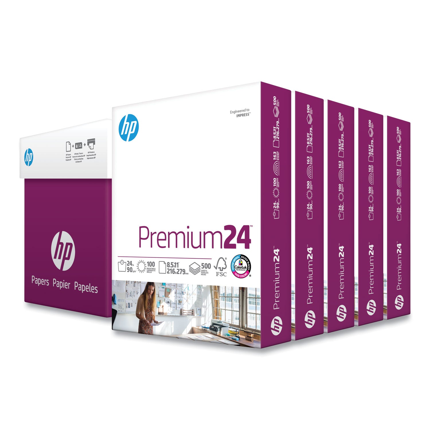 HP Premium24 Paper 98 Bright 24lb Ultra White 500 Sheets/Carton, 5 Ream Case