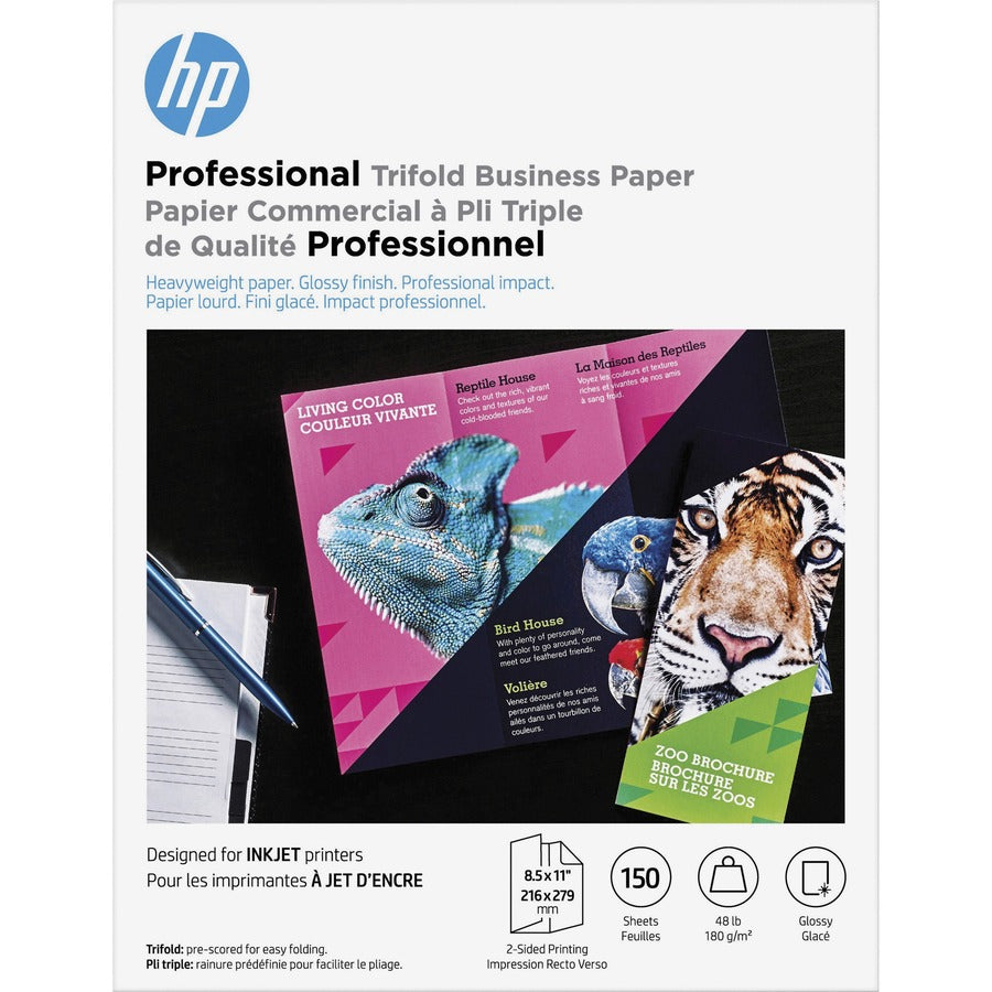 HP Professional Trifold Business Paper 48 lb 8.5x11 Glossy White 150sh 4WN12A