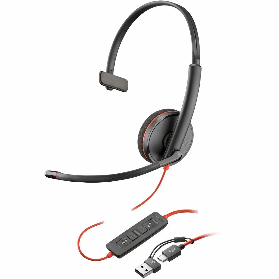 Poly Blackwire 3210 Monaural USB-C Headset +USBC/A Adapter 8X214AA